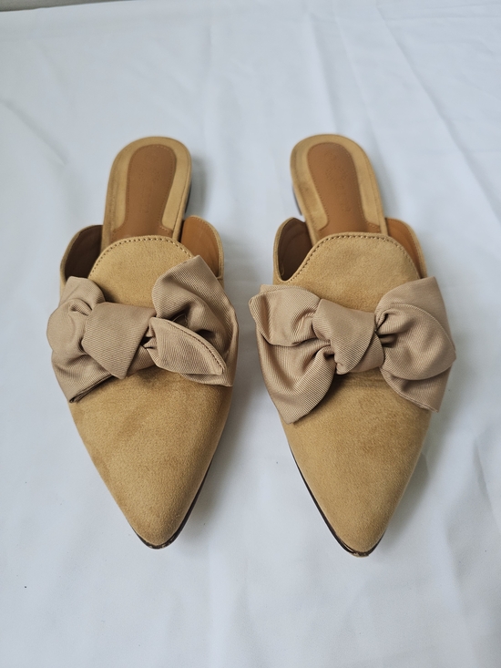 Rilista Shoes - Rilista Khaki Suede Pointed Toe Bow Mules - Size 10